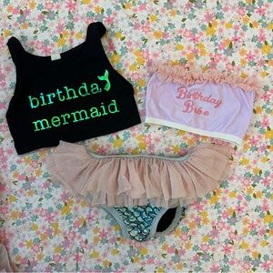 Custom Made 3 Piece Birthday Mermaid Swimsuit with Ruffles 4-5T